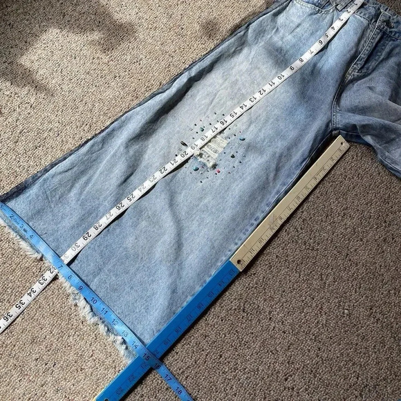 Vtg 90s Jeans Fairy Goth Destress Wide Leg High Rise Women’s S Korea Design Blue - Picture 3 of 13